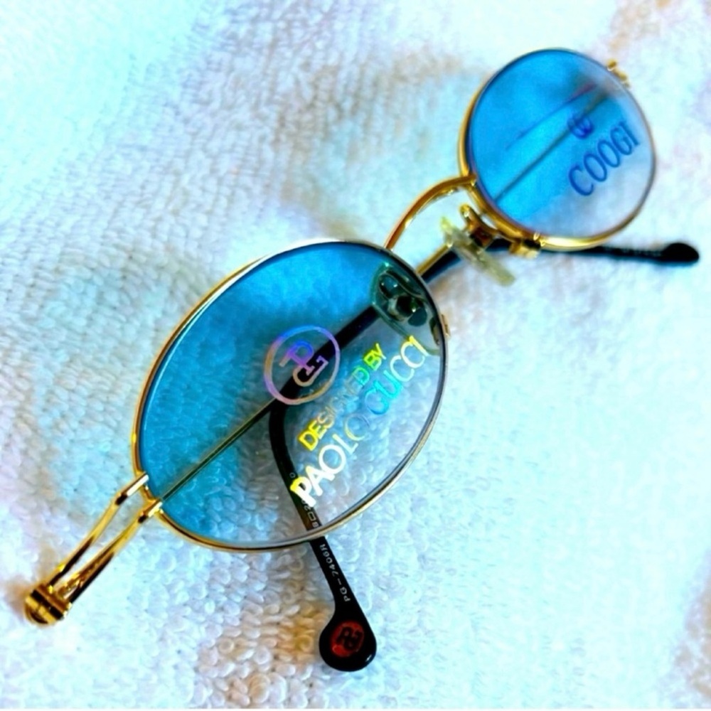 VERY RARE Authentic Gucci Coogi Brand Name Gold Metal Frame Blue Tint Sunglasses - Picture 2 of 14